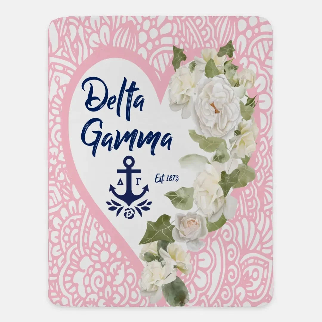 Delta Gamma XL 60x80 Sherpa Throw Blanket - Pink Mandala Heart Throw Blankets