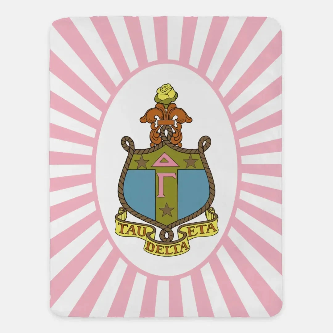 Delta Gamma XL 60x80 Sherpa Throw Blanket - Pink Starburst Crest Throw Blankets