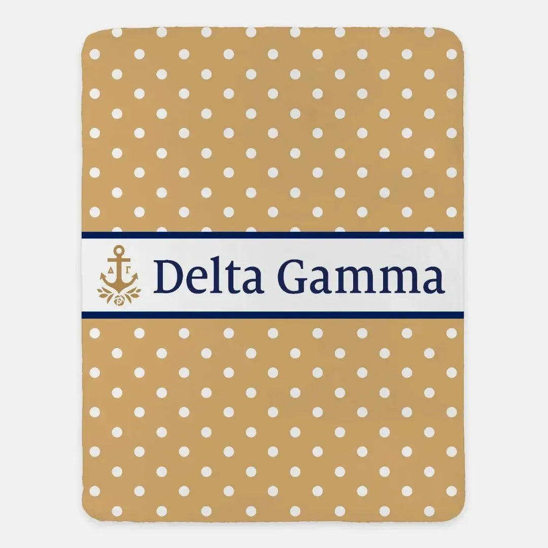 Delta Gamma XL 60x80 Sherpa Throw Blanket - Polka Dot Gold Throw Blankets