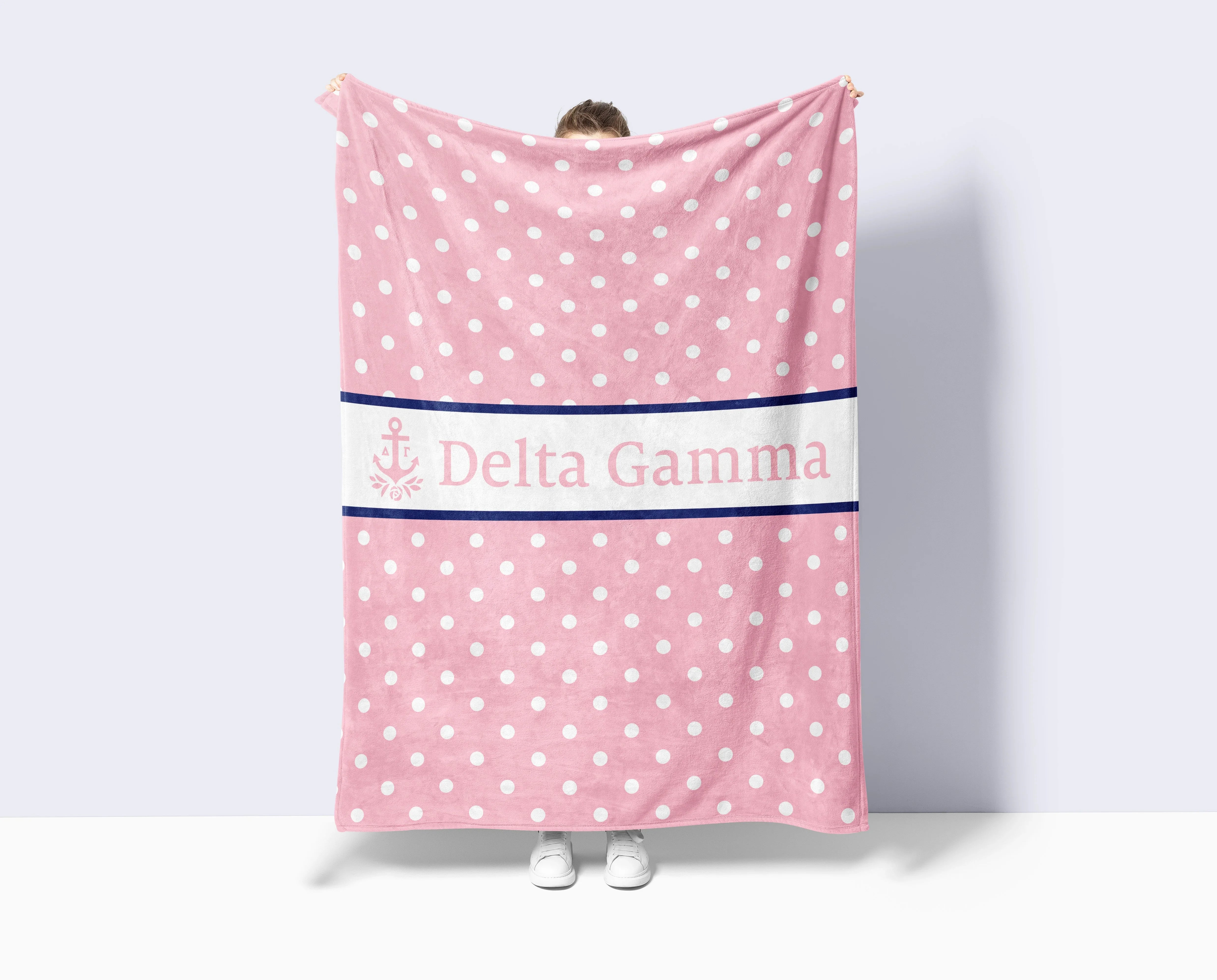 Delta Gamma Blanket XL 60x80 Polka Dots | Custom DG Gifts | Dorm Decor