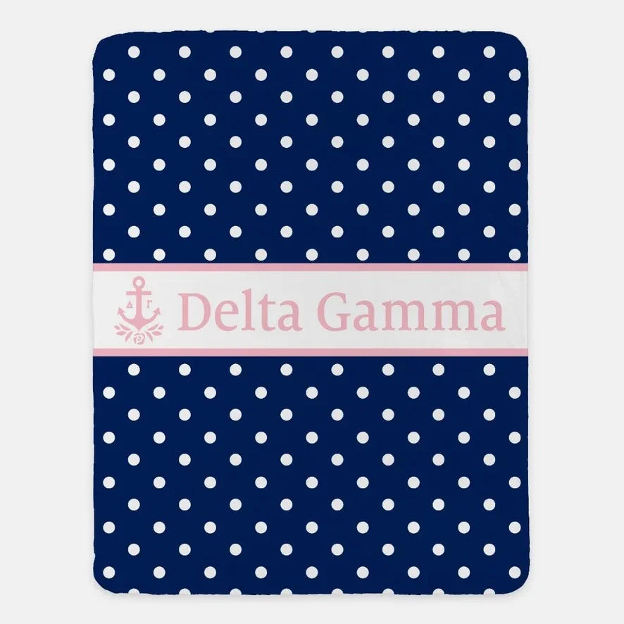 Delta Gamma XL 60x80 Sherpa Throw Blanket Polka Dot Navy