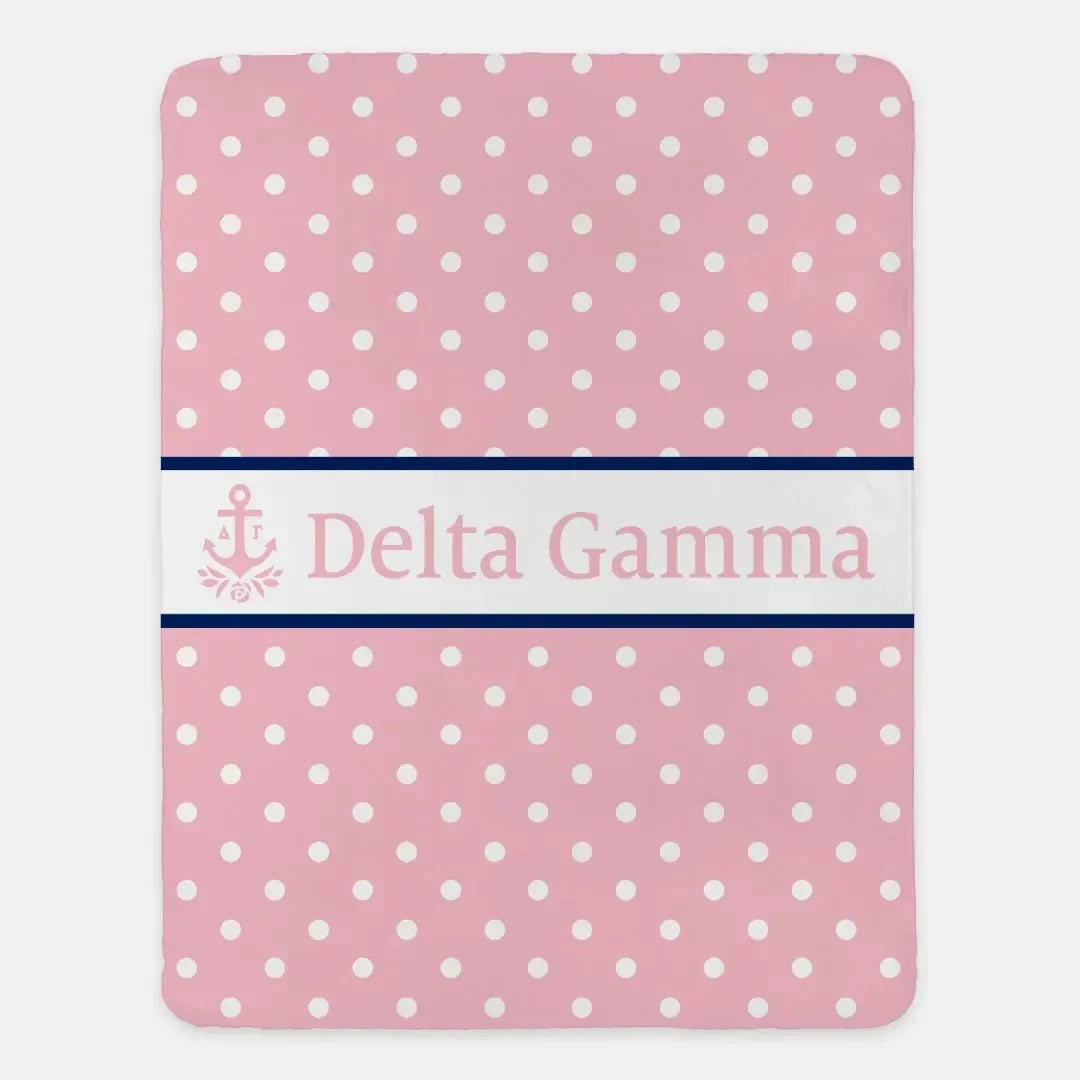 Delta Gamma XL 60x80 Sherpa Throw Blanket - Polka Dot Pink Throw Blankets