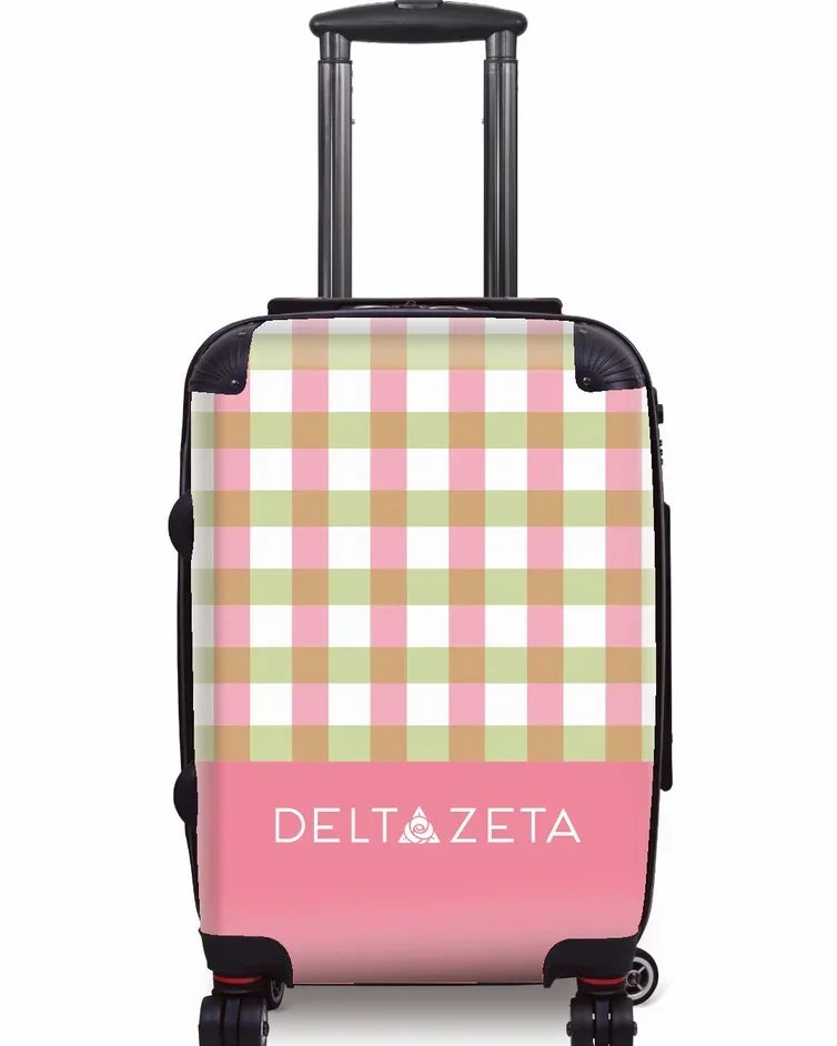 Delta Zeta Carry-on Suitcase Luggage - Gingham Pink Green