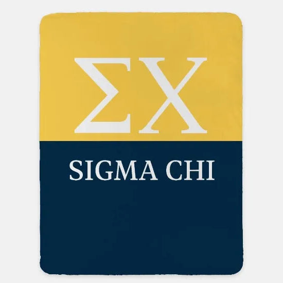 Sigma Chi XL 60x80 Blanket - Color Block Gold Deep Blue Throw Blankets