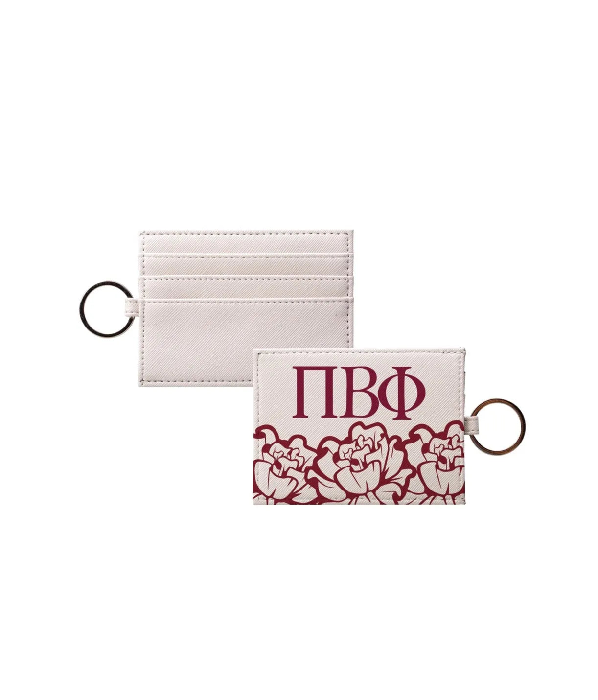 Pi Beta Phi Vegan Saffiano Leather Keychain Cardholder - Carnations Travel Wallet