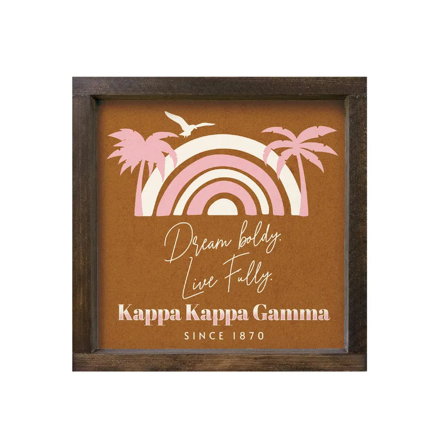 Kappa Kappa Gamma 12z12 Wood Framed Sign - Rainbow Beach Walnut Stain Wall Art & Signs