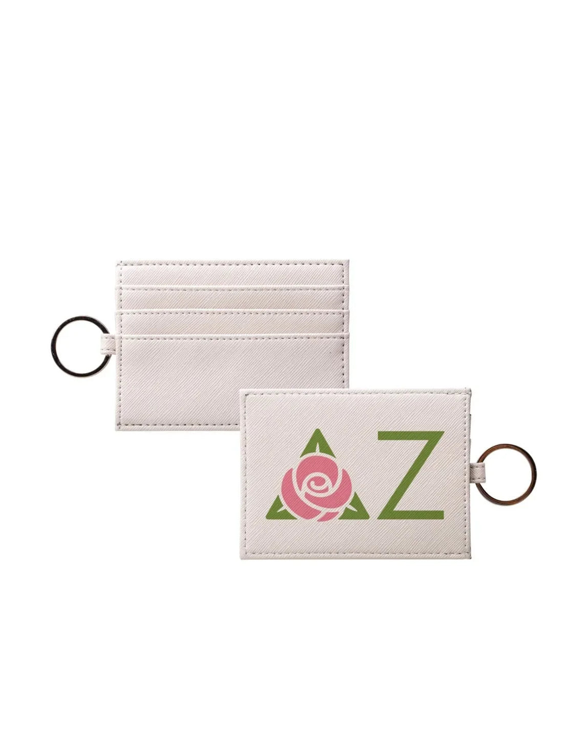 Delta Zeta Card Holder Vegan Saffiano Leather - Greek Letters Full Color Travel Wallet