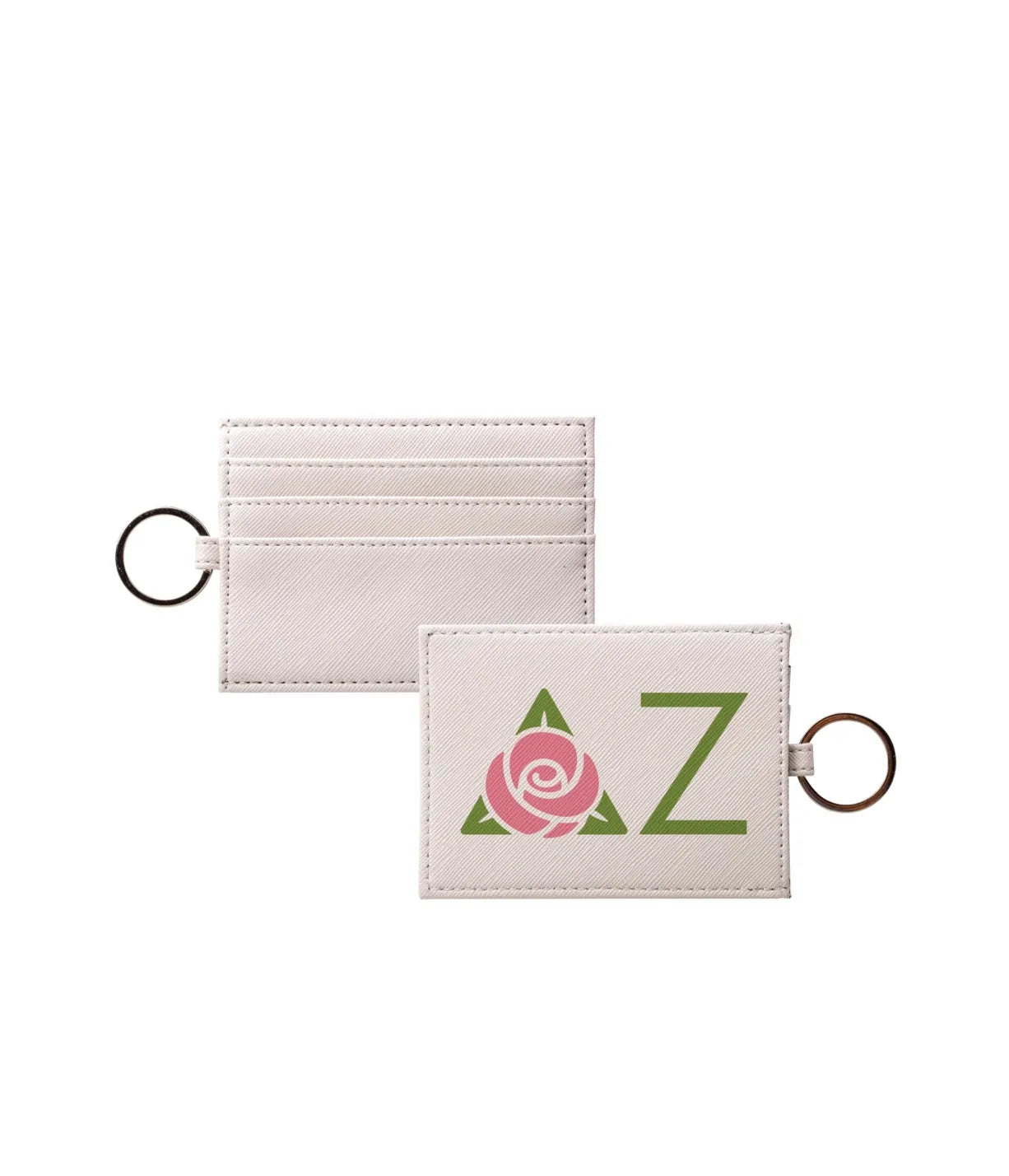 Delta Zeta Card Holder Vegan Saffiano Leather - Greek Letters Full Color Travel Wallet