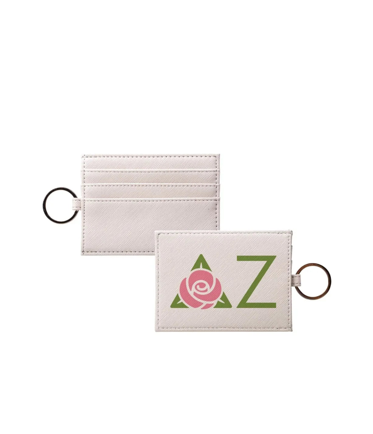 Delta Zeta Card Holder Vegan Saffiano Leather - Greek Letters Full Color Travel Wallet