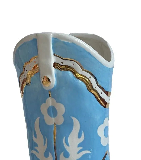 Cowboy Boot Vase with Gold Accent | Western Dorm Accessories - Campus Greek Fit