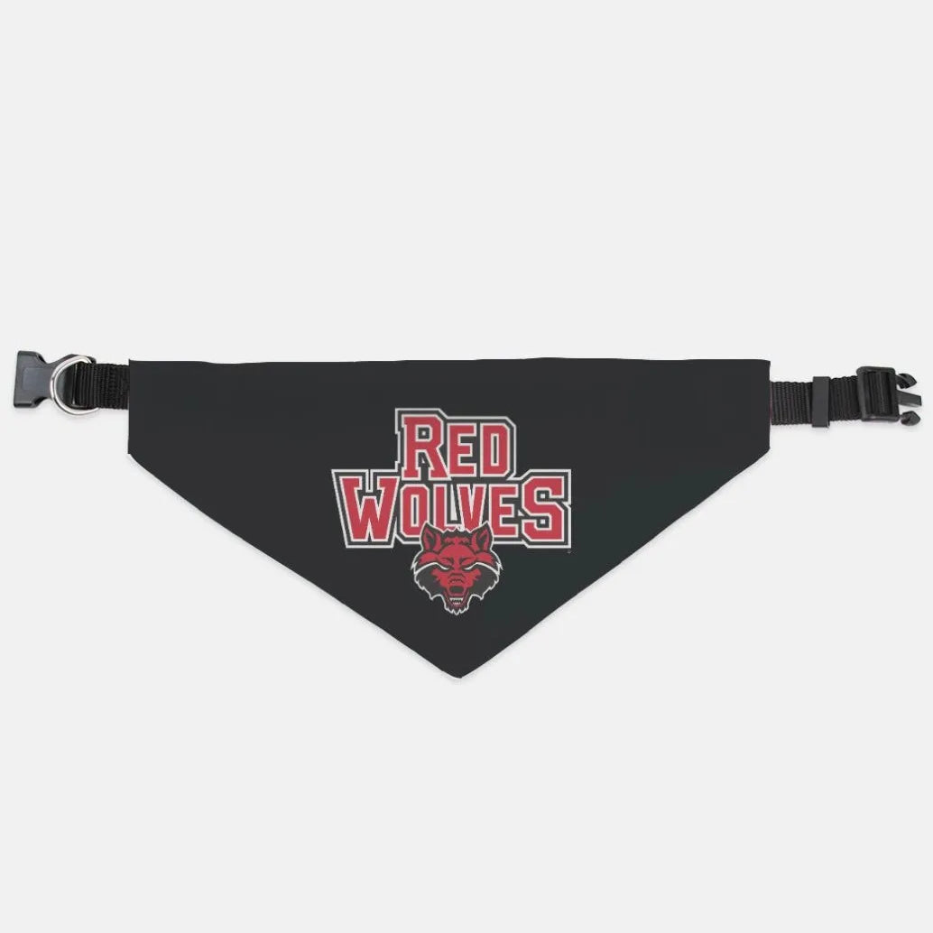 Arkansas State University Pet Bandana - Black Red Wolves Large Pet Bandanas