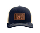 Alpha Phi Richardson 112 Leatherette Patch Trucker Hat - Divide Navy Khaki Trucker Hat