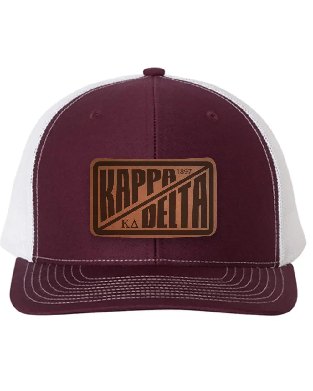 Kappa Delta Richardson 112 Leatherette Patch Trucker Hat - Divide Maroon White Trucker Hat