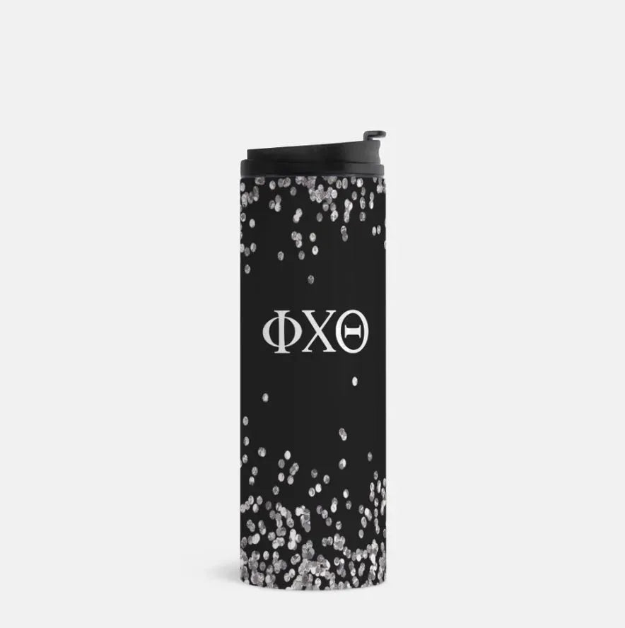 Phi Chi Theta Thermal Tumbler 16 oz. Glitter Black Drinkware
