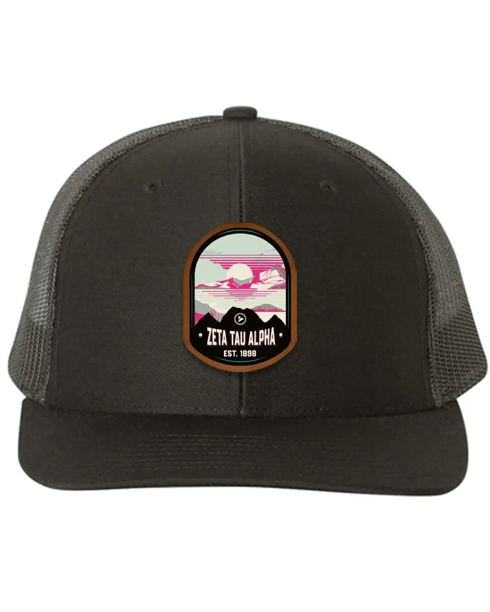 Zeta Tau Alpha Richardson 112 UV Print Leatherette Patch Trucker Hat - Ventura Black Black Trucker Hat