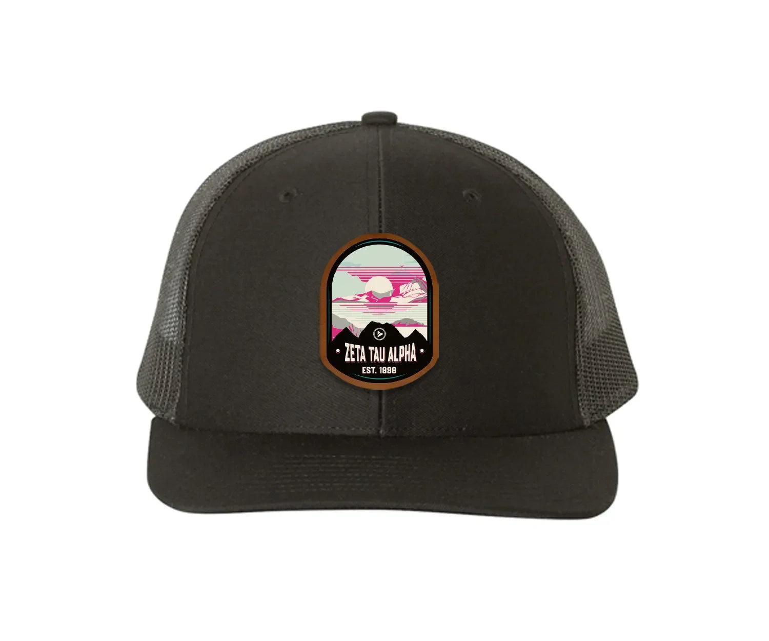 Zeta Tau Alpha Richardson 112 UV Print Leatherette Patch Trucker Hat - Ventura Black Black Trucker Hat