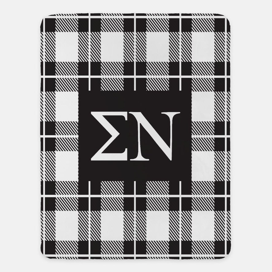 Sigma Nu XL 60x80 Sherpa Throw Blanket - Plaid Black Throw Blankets