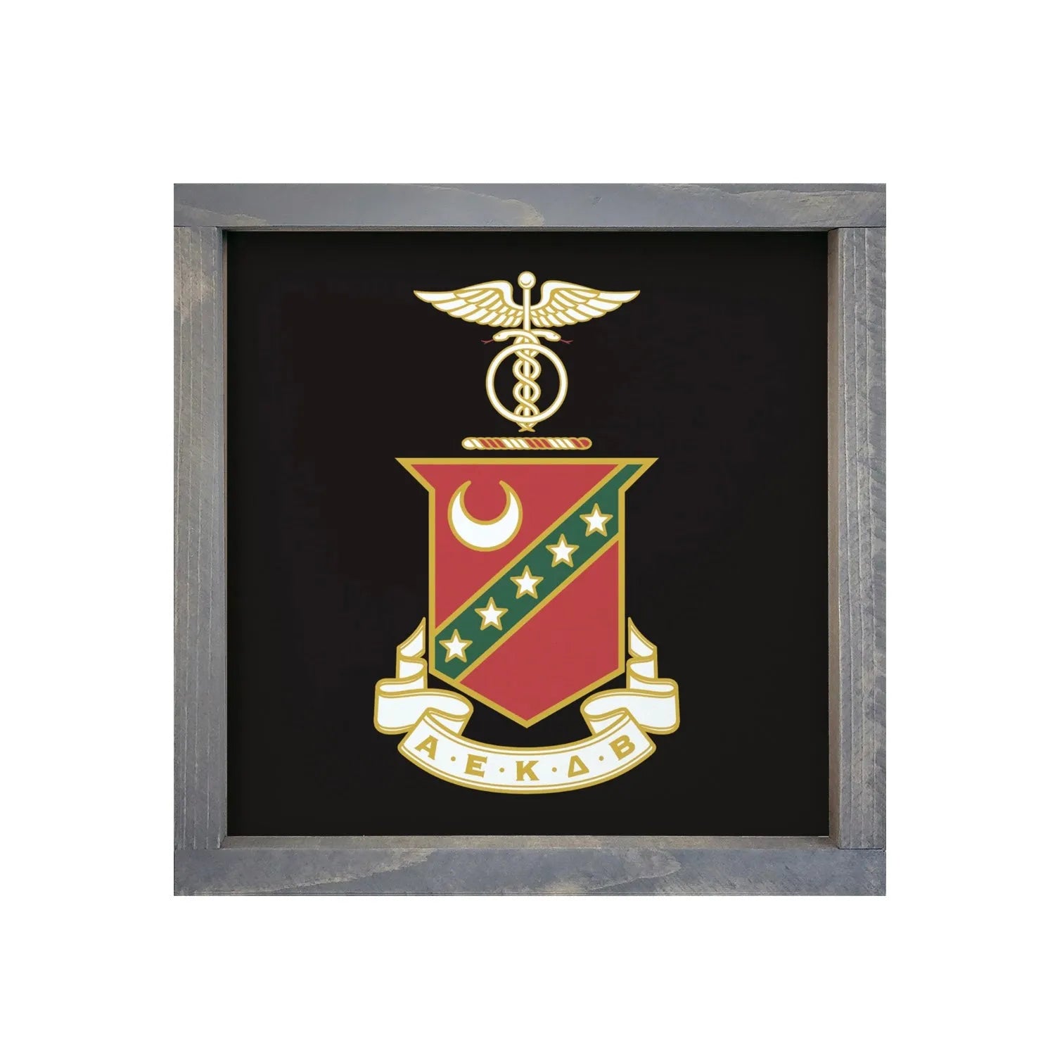Kappa Sigma 12x12 Wood Framed Sign - Coat of Arms Black Weathered Gray Wall Art & Signs