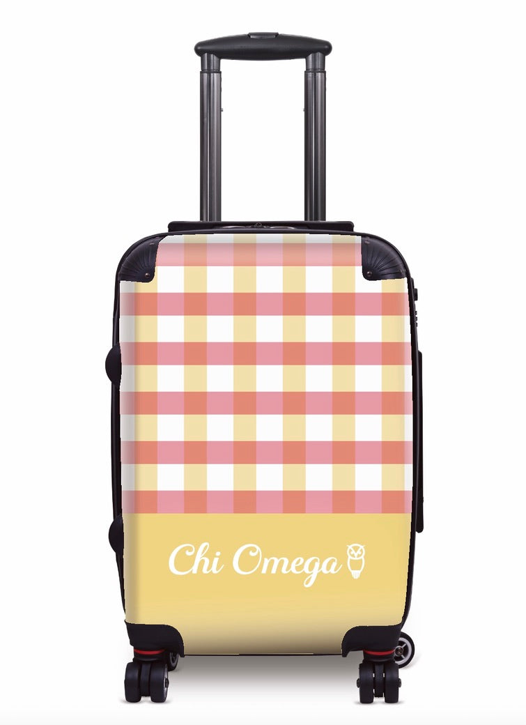 Chi Omega Carry-on Suitcase - Gingham Straw Suitcases