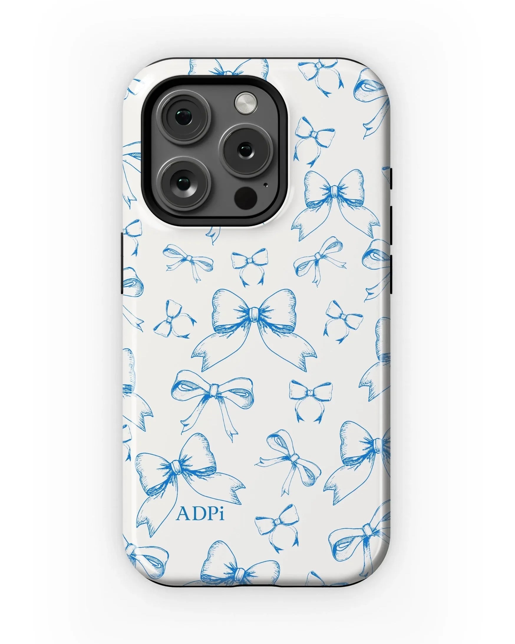 Alpha Delta Pi iPhone 16, 15, 14 Mobile Phone Case - Blue Bows Gloss Mobile Phone Cases