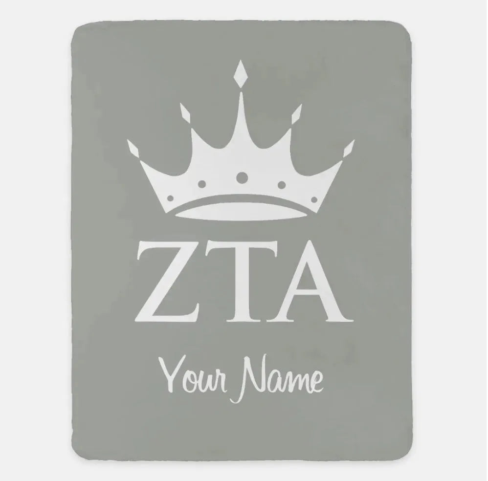 Personalized Zeta Tau Alpha XL 60x80 Sherpa Throw Blanket Light Gray Throw Blankets