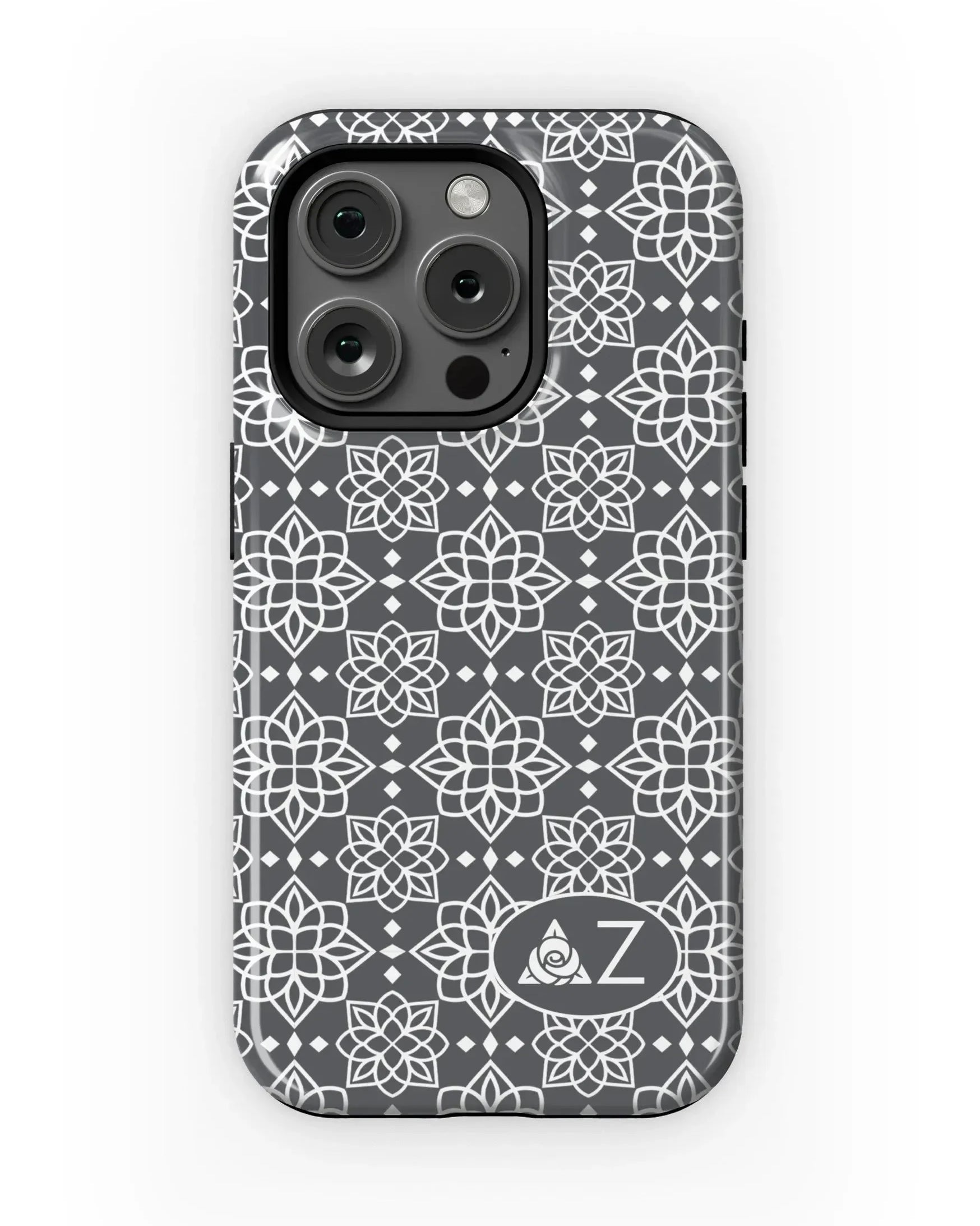 Delta Zeta iPhone 16, 15, 14 Mobile Phone Case - Gray Ornate Gloss Mobile Phone Cases