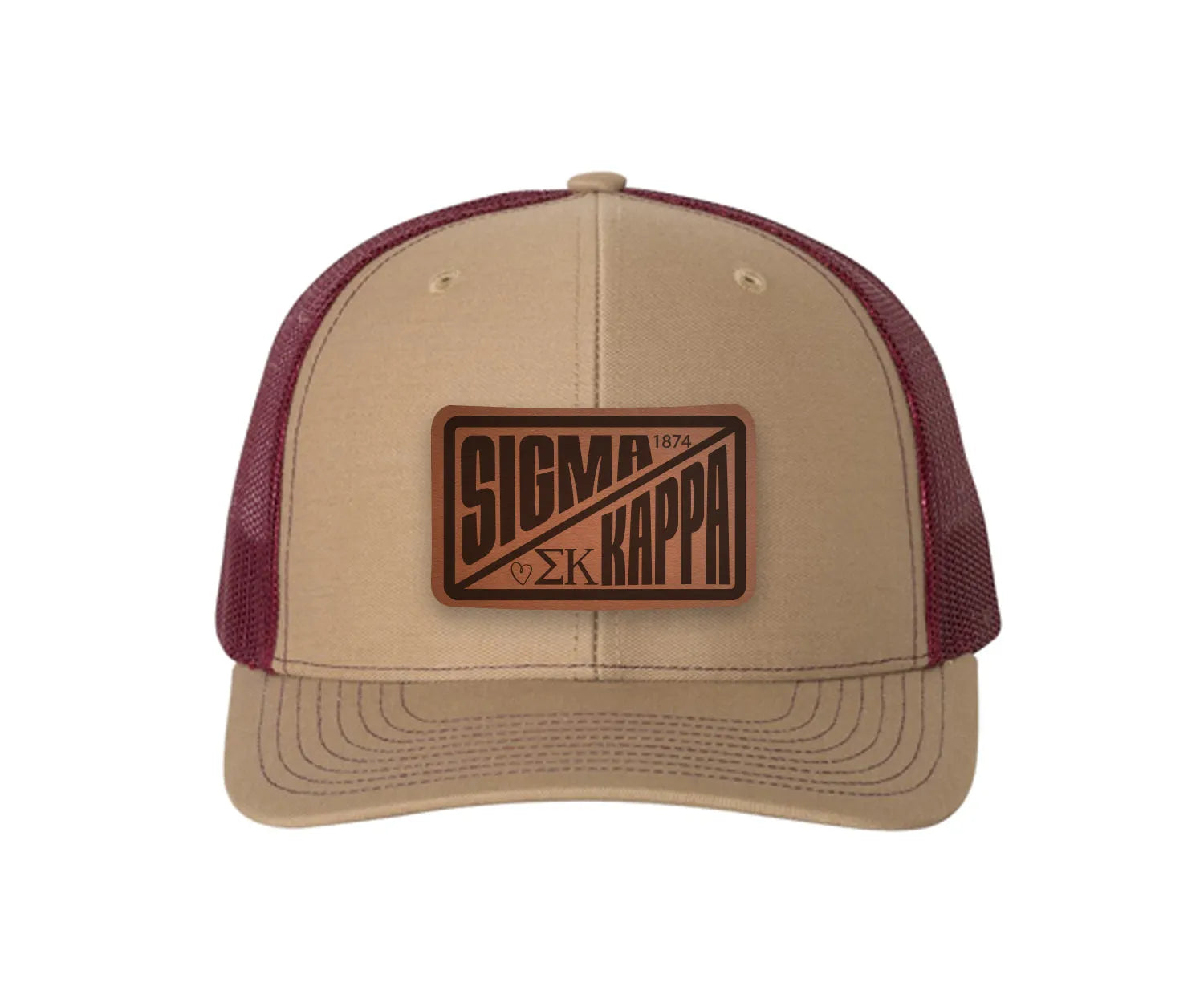 Sigma Kappa Richardson 112 Leatherette Patch Trucker Hat - Divide Khaki Burgundy Trucker Hat