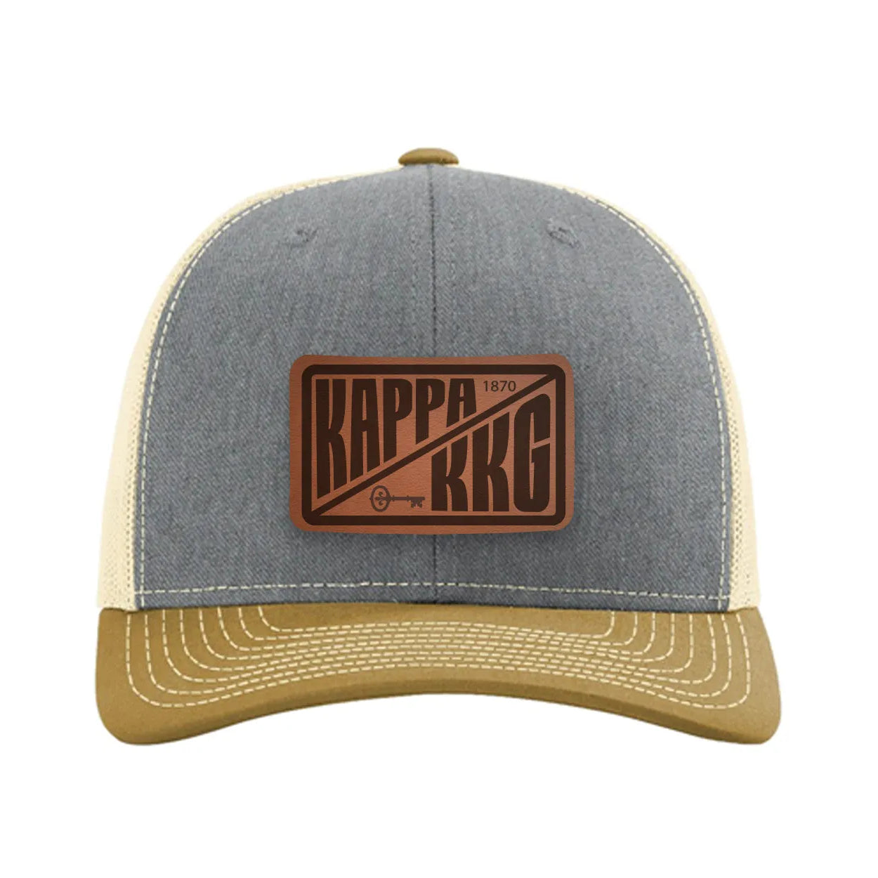 Kappa Kappa GammaRichardson 112 Leatherette Patch Trucker Hat - Divide Heather Gray Birch Amber Gold Trucker Hat
