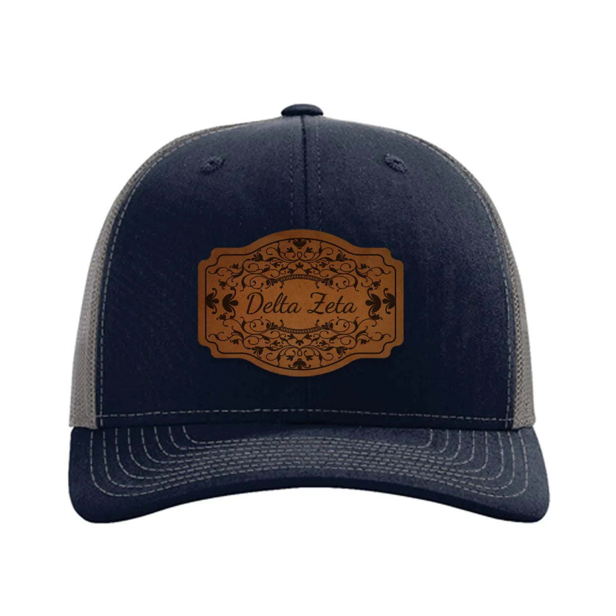 Delta Zeta Richardson 112 Leatherette Patch Trucker Hat - Scroll Navy Trucker Hat