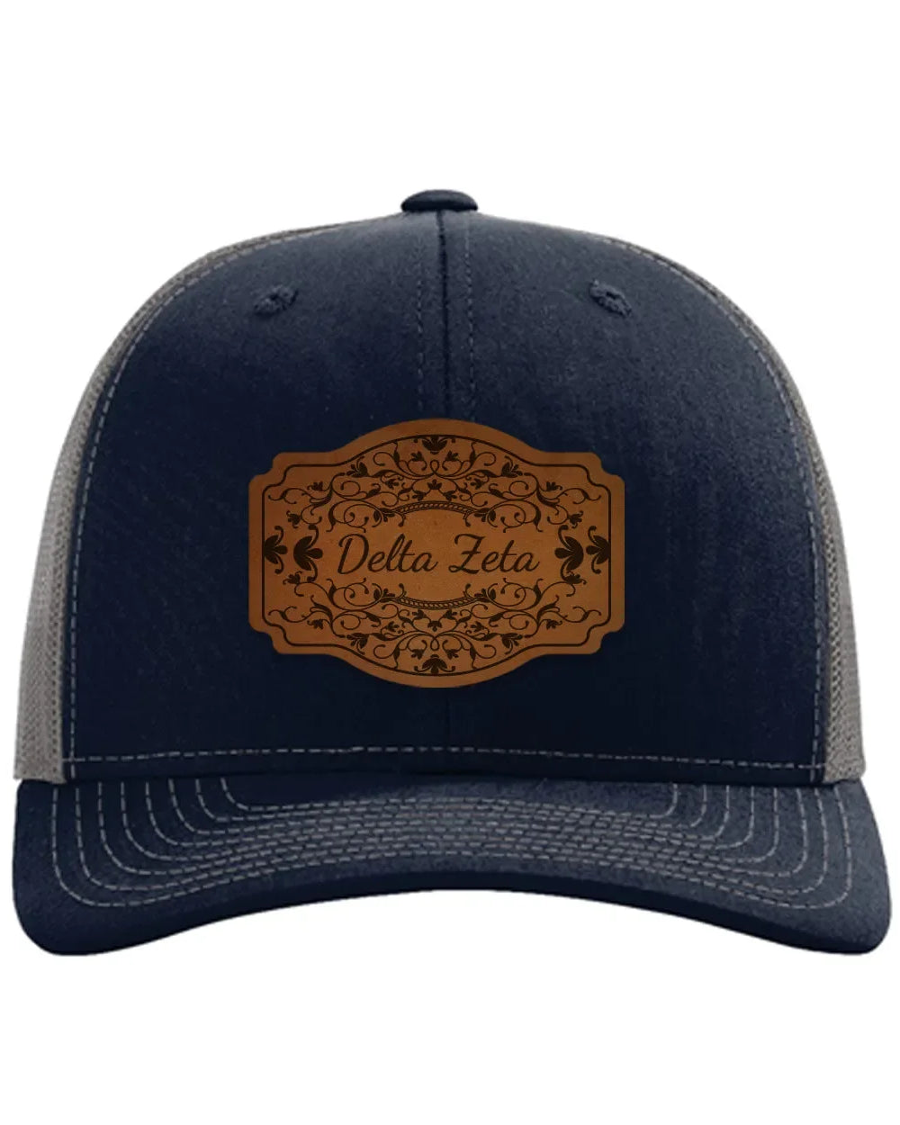 Delta Zeta Richardson 112 Leatherette Patch Trucker Hat - Scroll Navy Trucker Hat