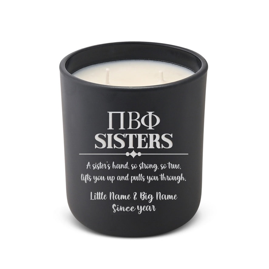Personalized Pi Beta Phi Laser Engraved Candle 12 oz. Sisters