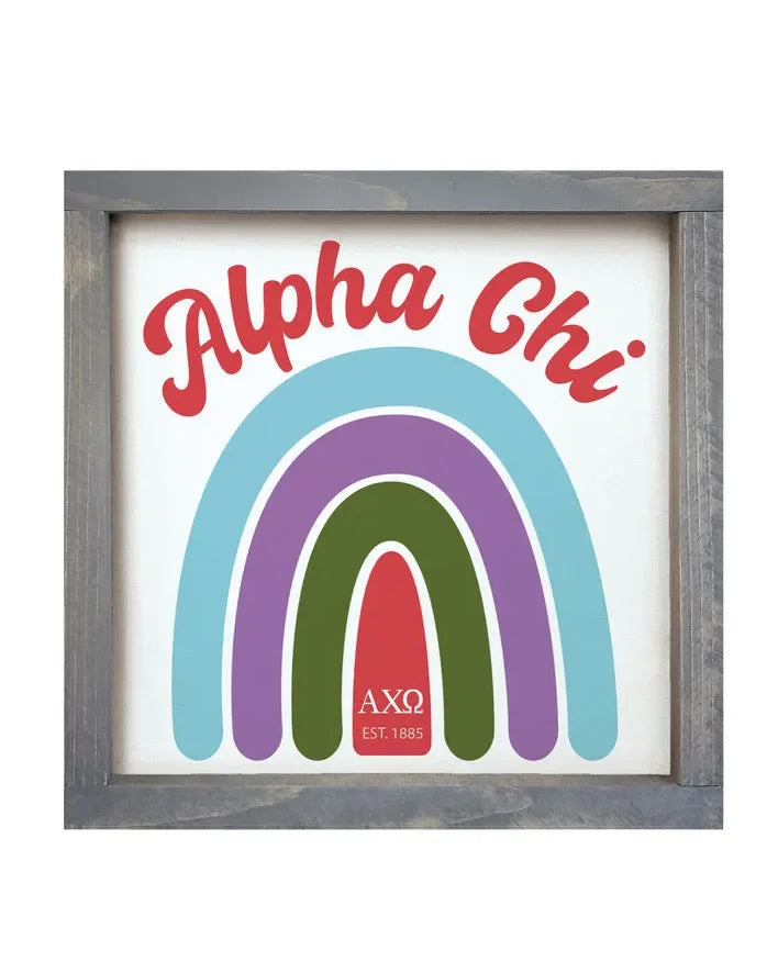 Alpha Chi Omega 12x12 Rainbow Wood Framed Sign Weathered Gray Wall Art & Signs