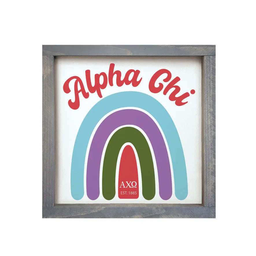 Alpha Chi Omega 12x12 Rainbow Wood Framed Sign Weathered Gray Wall Art & Signs