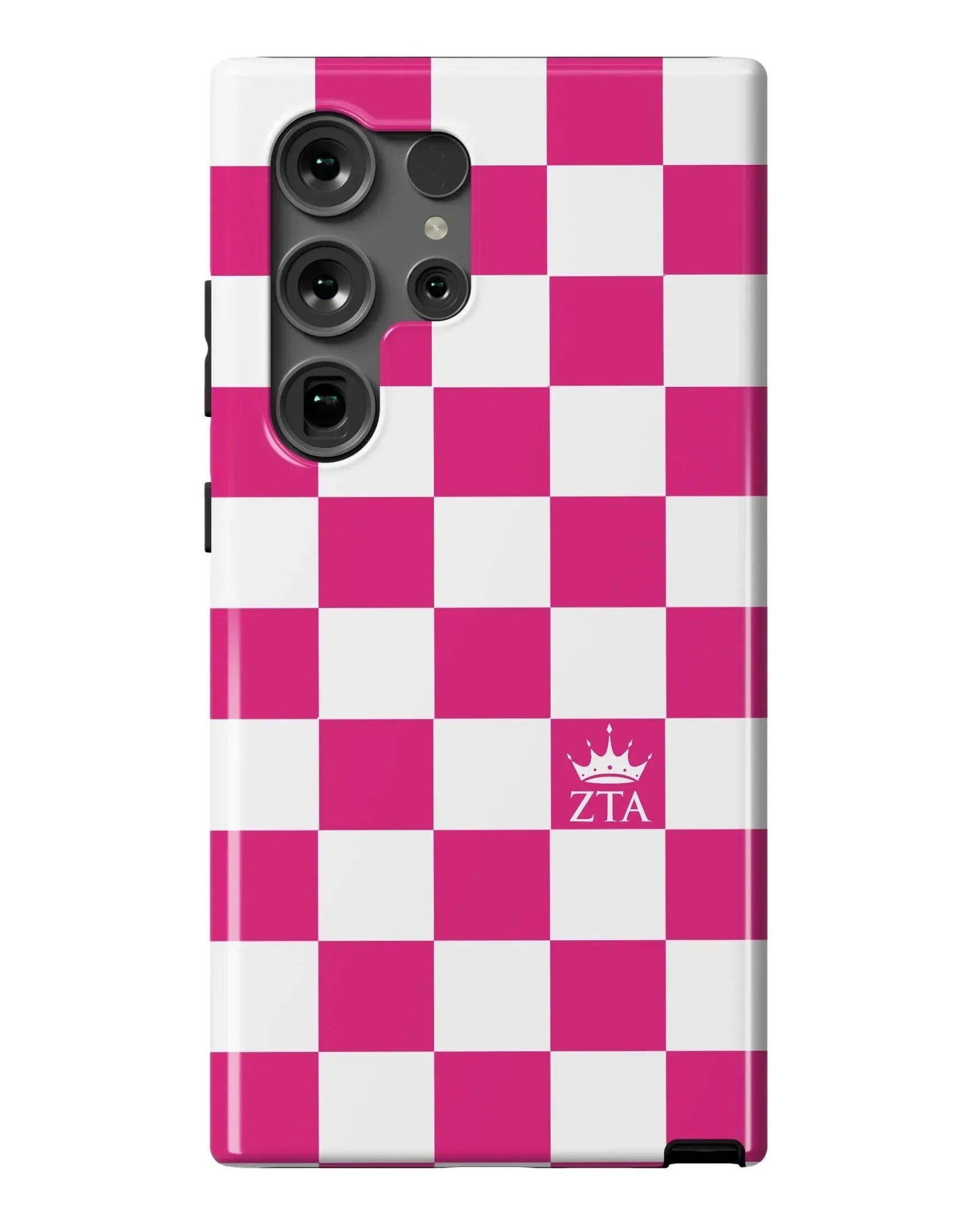 Zeta Tau Alpha Samsung Galaxy 24, 23 Mobile Phone Case - Pink Check Gloss Mobile Phone Cases