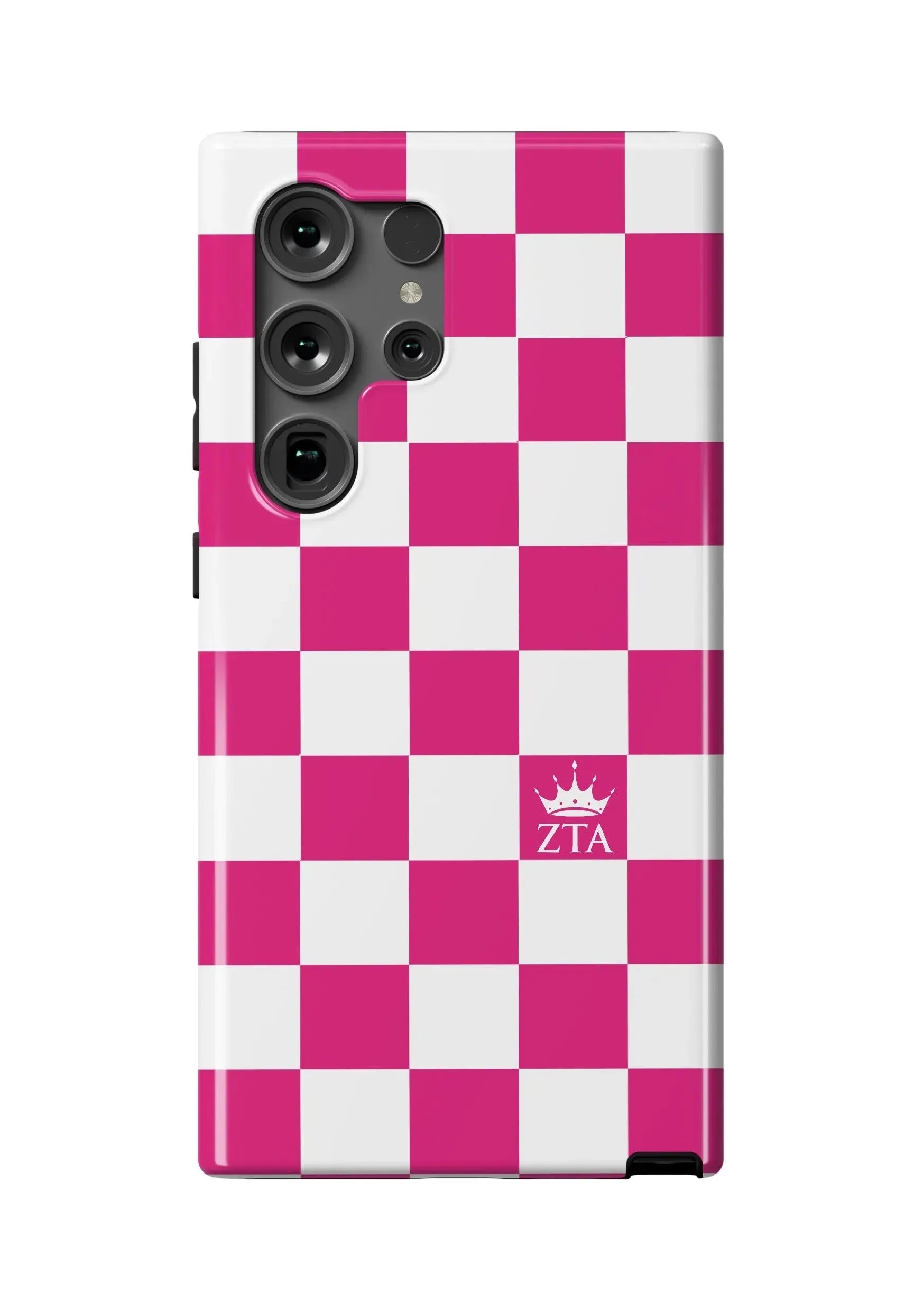 Zeta Tau Alpha Samsung Galaxy 24, 23 Mobile Phone Case - Pink Check Gloss Mobile Phone Cases
