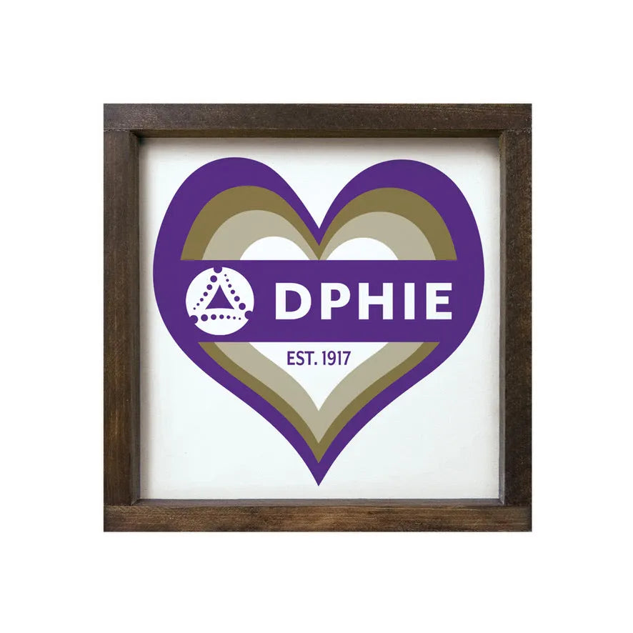 Delta Phi Epsilon 12x12 Wood Framed Sign - Heart Walnut Stain Wall Art & Signs