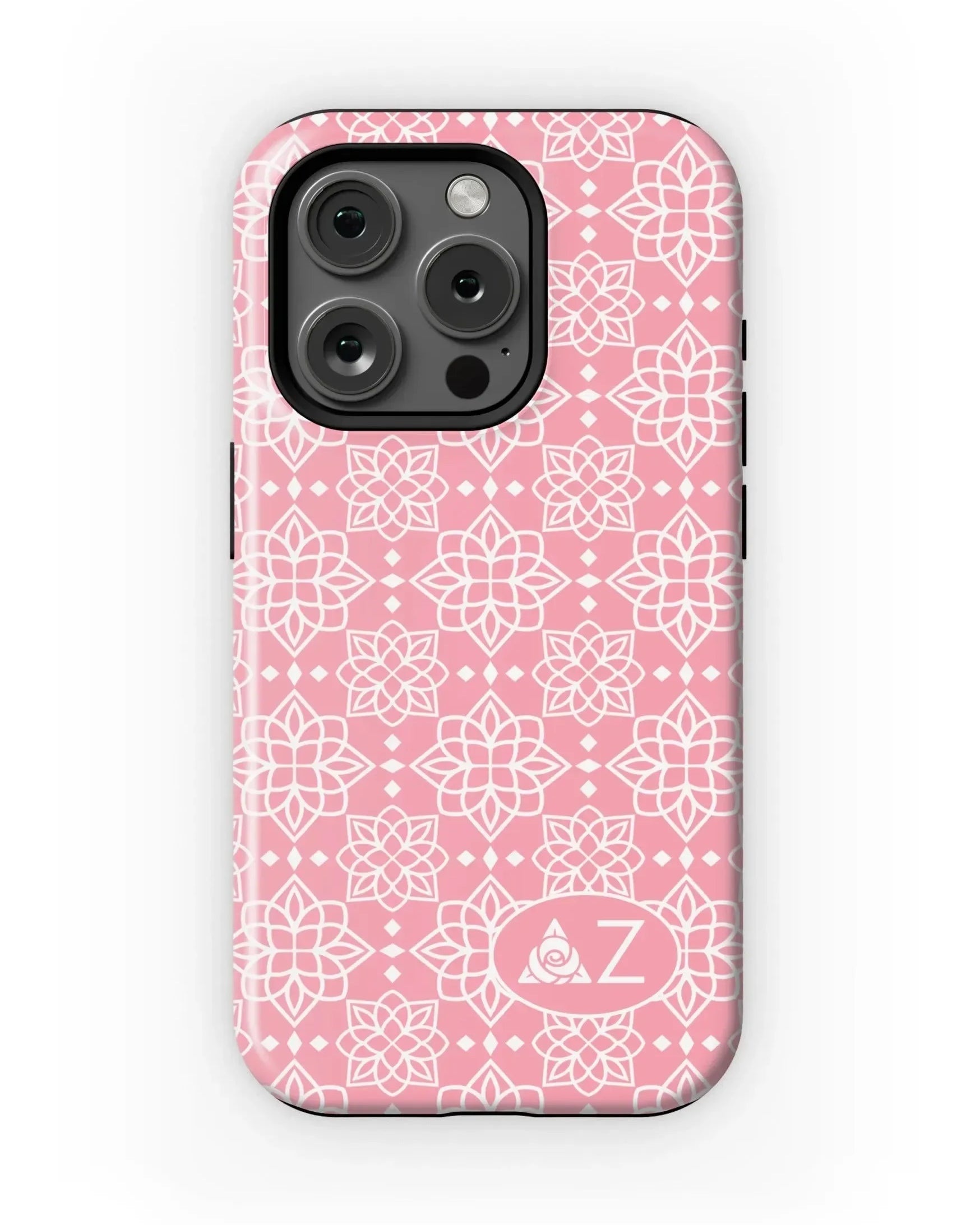 Delta Zeta iPhone 16, 15, 14 Mobile Phone Case - Pink Ornate Matte Mobile Phone Cases