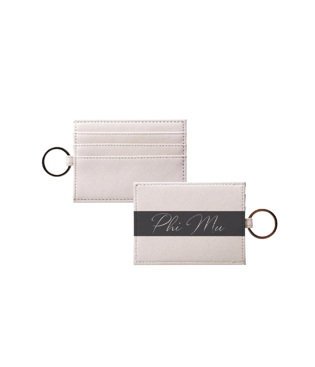 Phi Mu Vegan Saffiano Leather Keychain Card Holder - Modern Stripe Travel Wallet