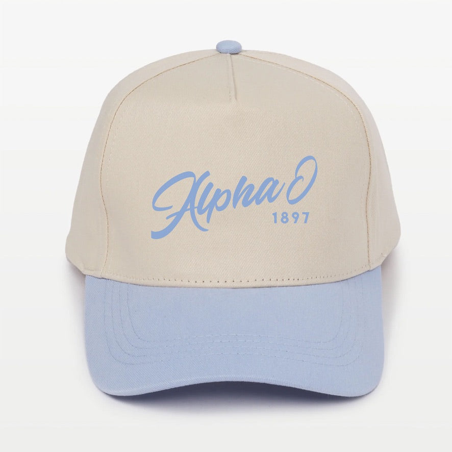 Alpha O Embroidered Two-Tone Baseball Cap - Script 1897 | Custom Gifts