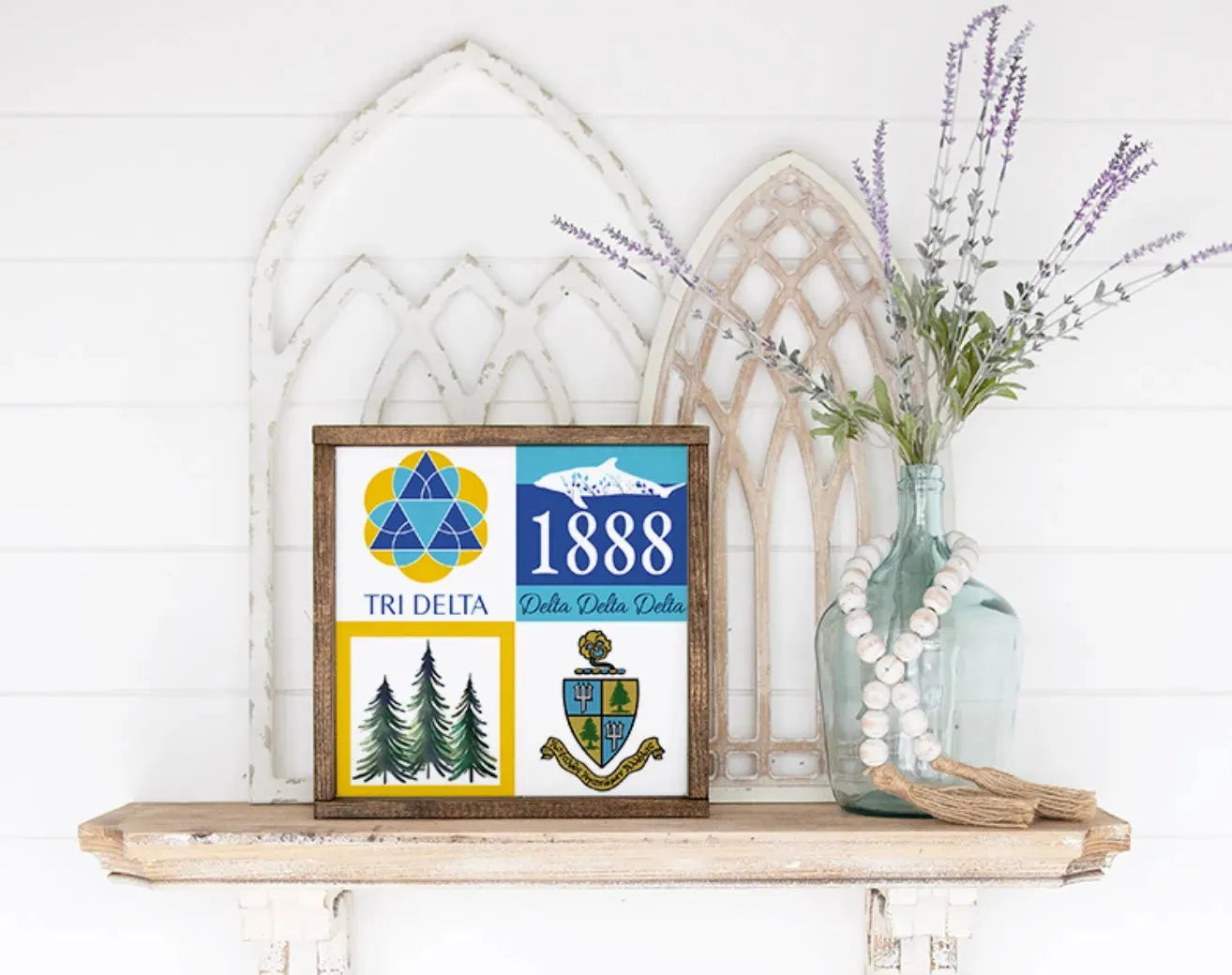 Tri Delta 12x12 Wood Framed Sign - Pine Tree Classic Color Block Wall Art & Signs