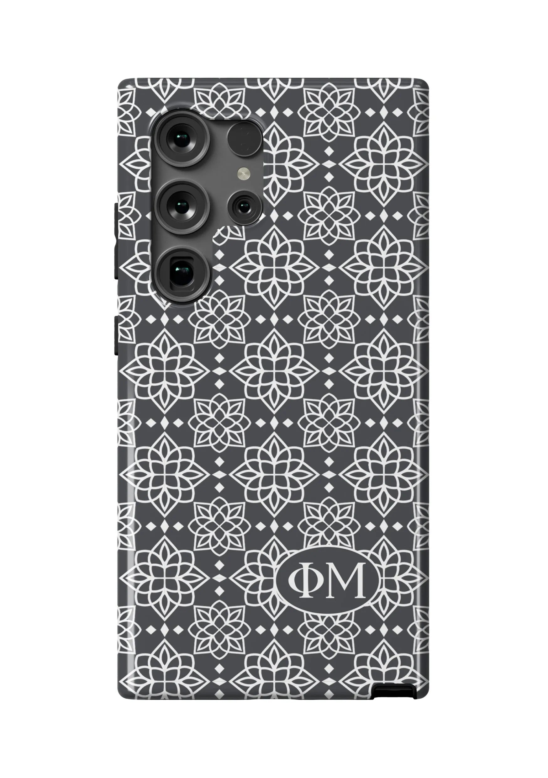 Phi Mu Samsung Galaxy 24, 23 Mobile Phone Case - Gray Ornate Gloss Mobile Phone Cases