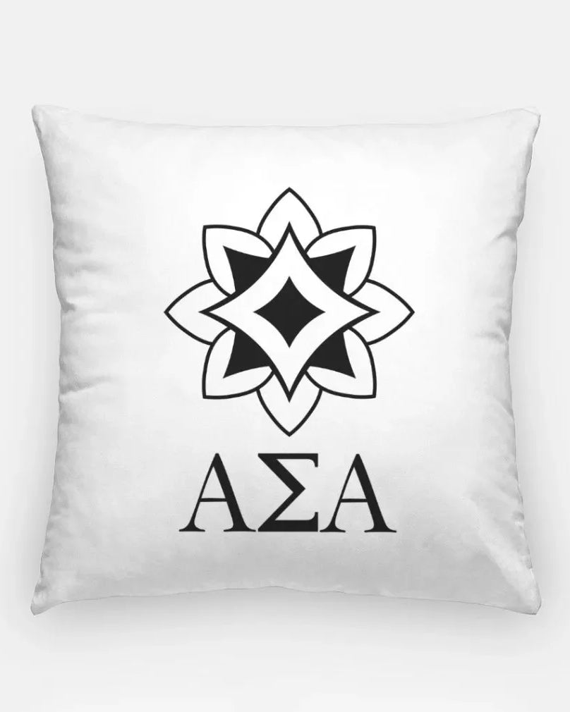Alpha Sigma Alpha 18" Throw Pillow Cover - Logomark Greek Letters White Black Pillow Covers
