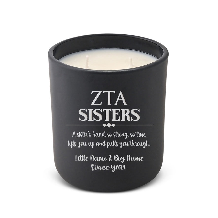 Personalized Zeta Tau Alpha Laser Engraved Candle 12 oz. - Sisters