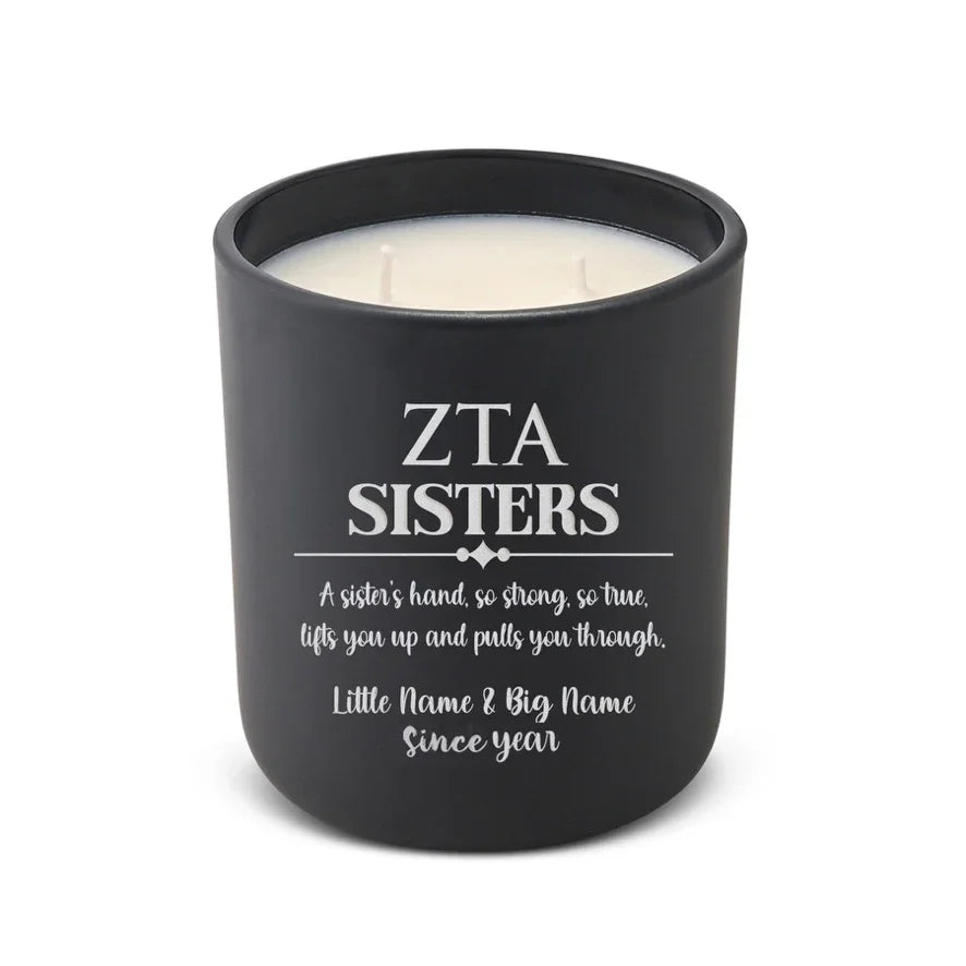 Personalized Zeta Tau Alpha Laser Engraved Candle 12 oz. - Sisters