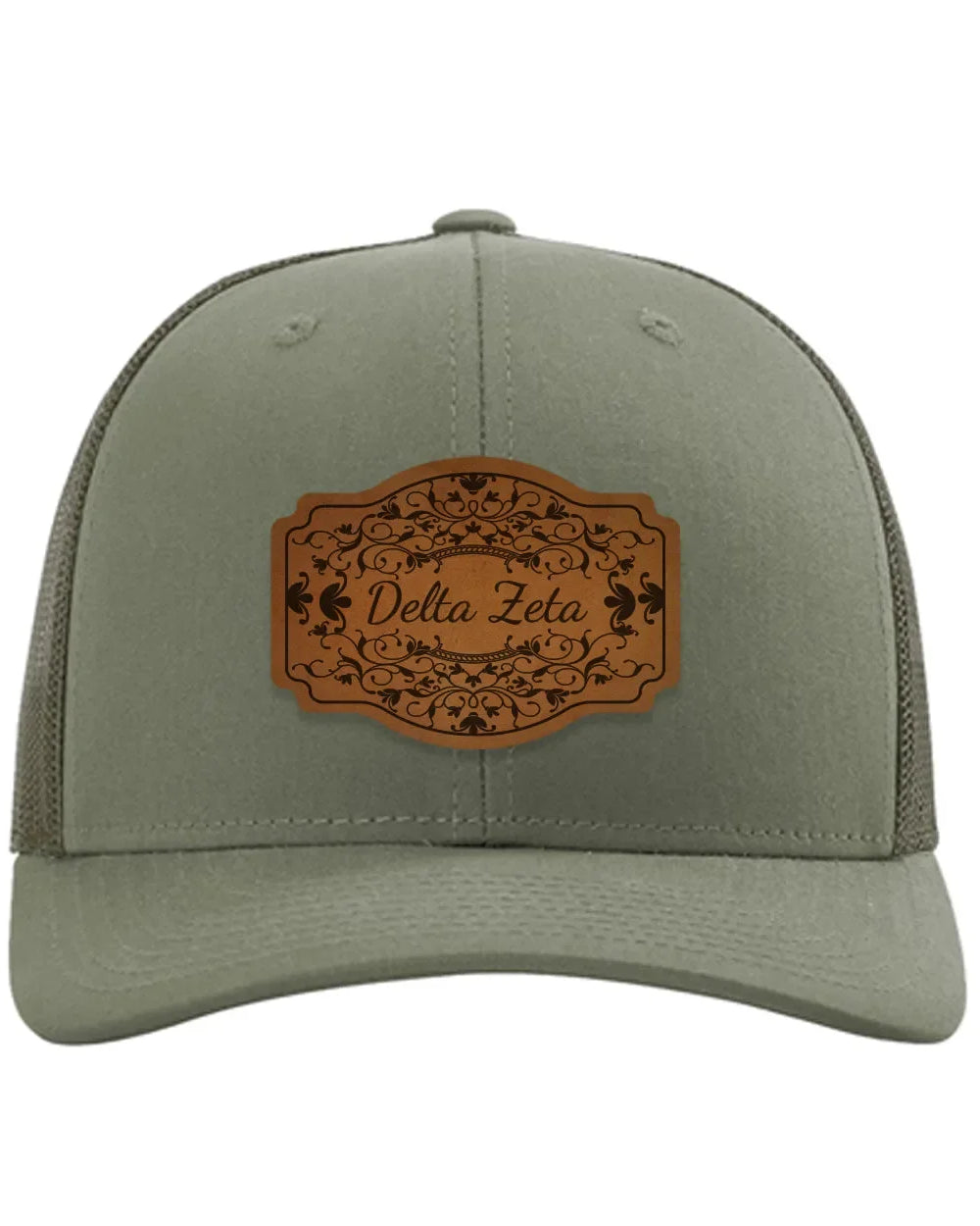 Delta Zeta Richardson 112 Leatherette Patch Trucker Hat - Scroll Loden Trucker Hat