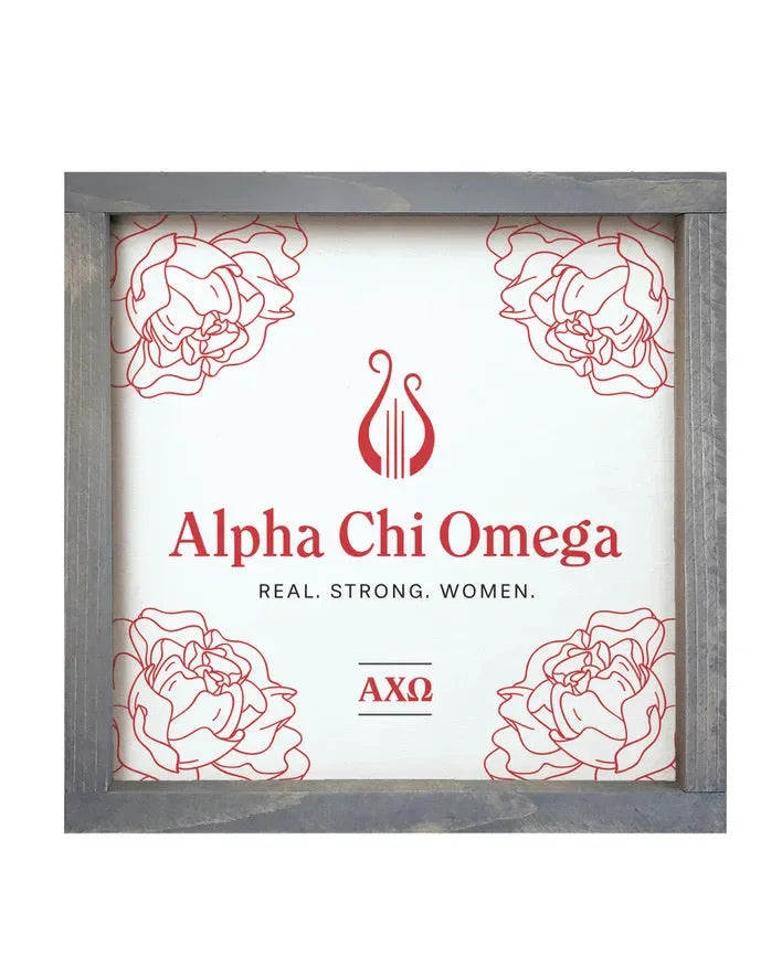 Alpha Chi Omega 12x12 Wood Framed Sign Weathered Gray White Wall Art & Signs