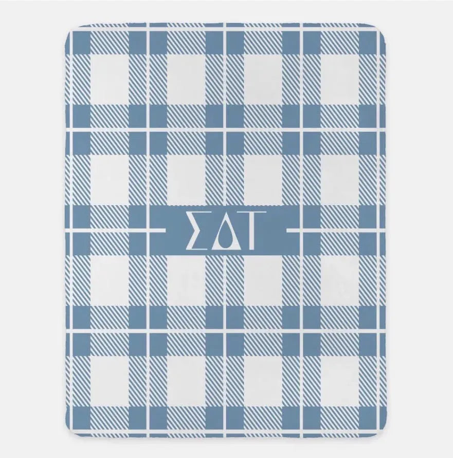 Sigma Delta Tau XL 60x80 Sherpa Throw Blanket - Plaid Droplet Blue Throw Blankets