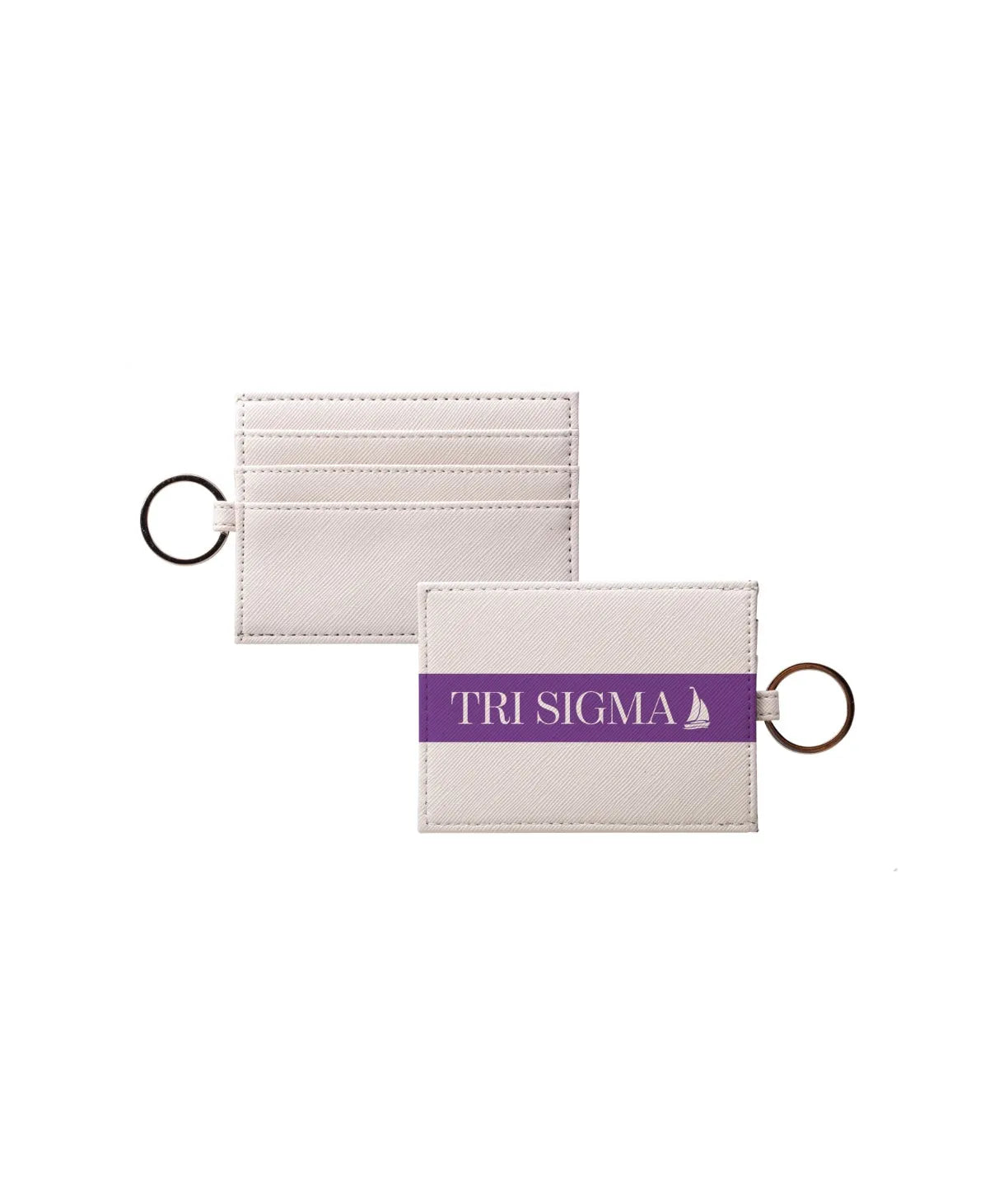 Tri Sigma Vegan Saffiano Leather Keychain Card Holder - Modern Stripe Violet Travel Wallet