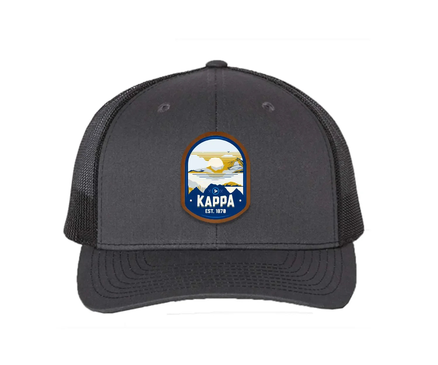 Kappa Kappa Gamma Richardson 112 UV Print Leatherette Patch Trucker Hat - Ventura Charcoal Black Trucker Hat