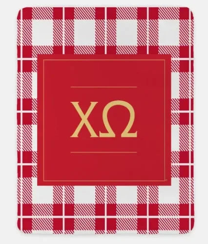 Chi Omega XL 60x80 Plaid Sherpa Throw Blanket Cardinal White Throw Blankets